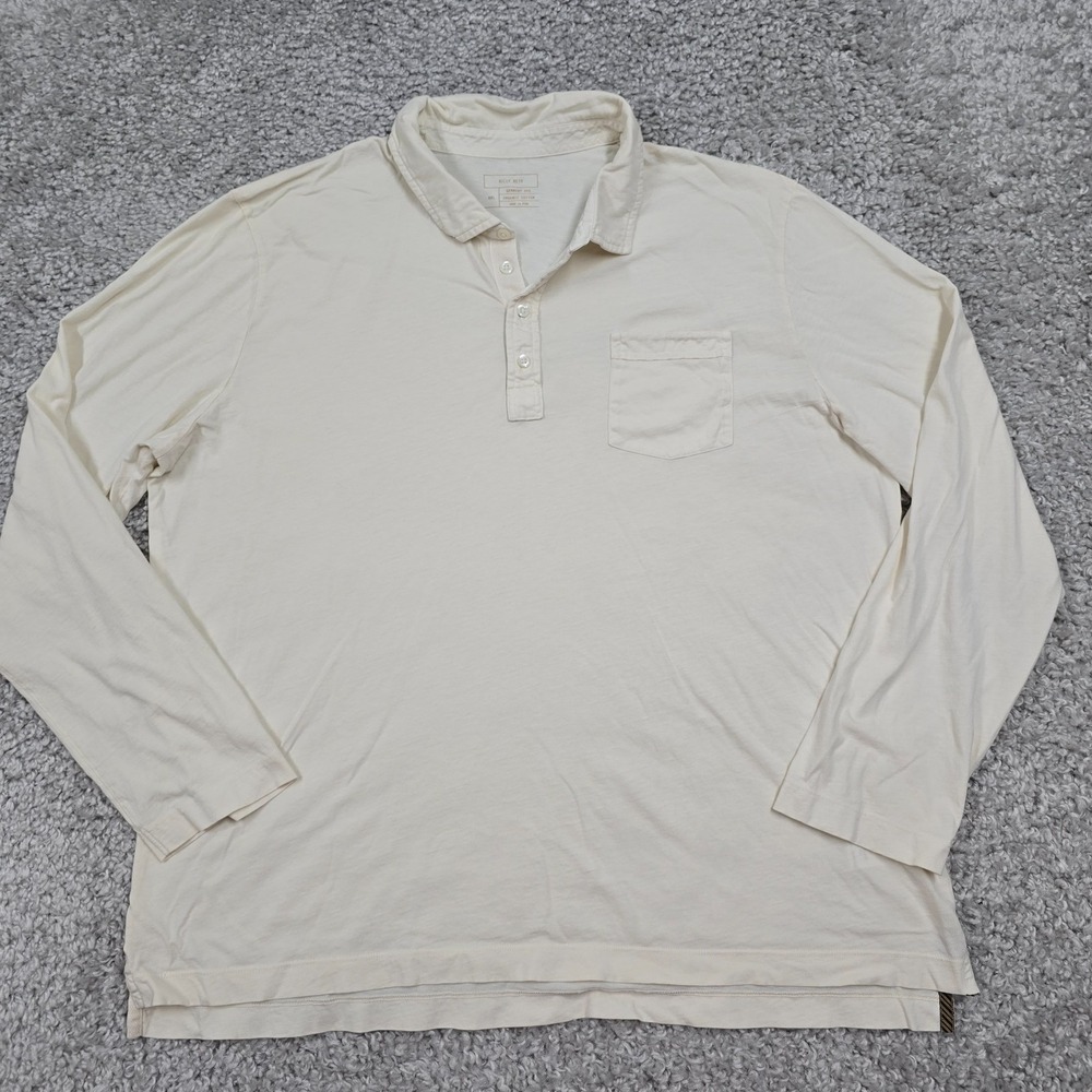 Billy Reid Polo Shirt Men XXL Cream Garment Dye Organic Cotton Long Sleeve Basic